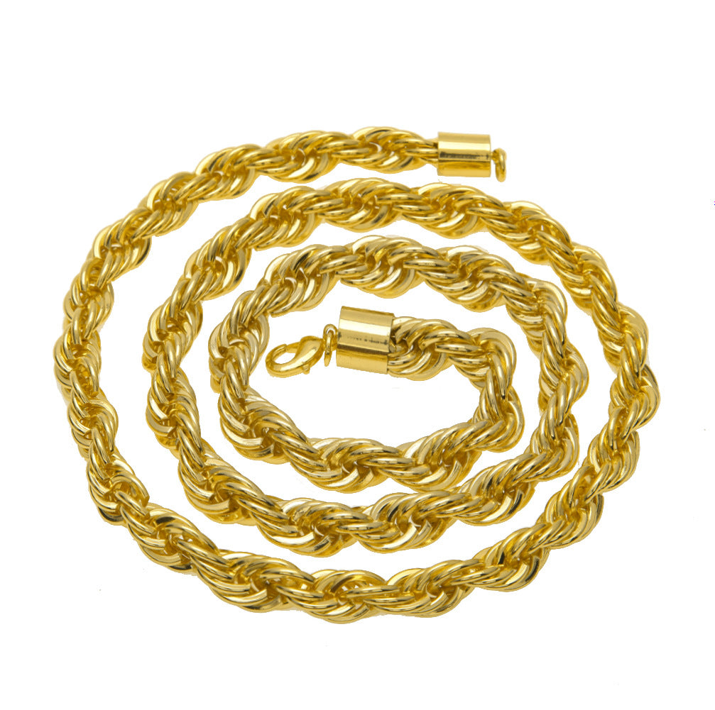 Men's hip-hop gold-plated European and American necklace fashion high sense 1cm thick twist necklace twisted rope chain a generation of hair