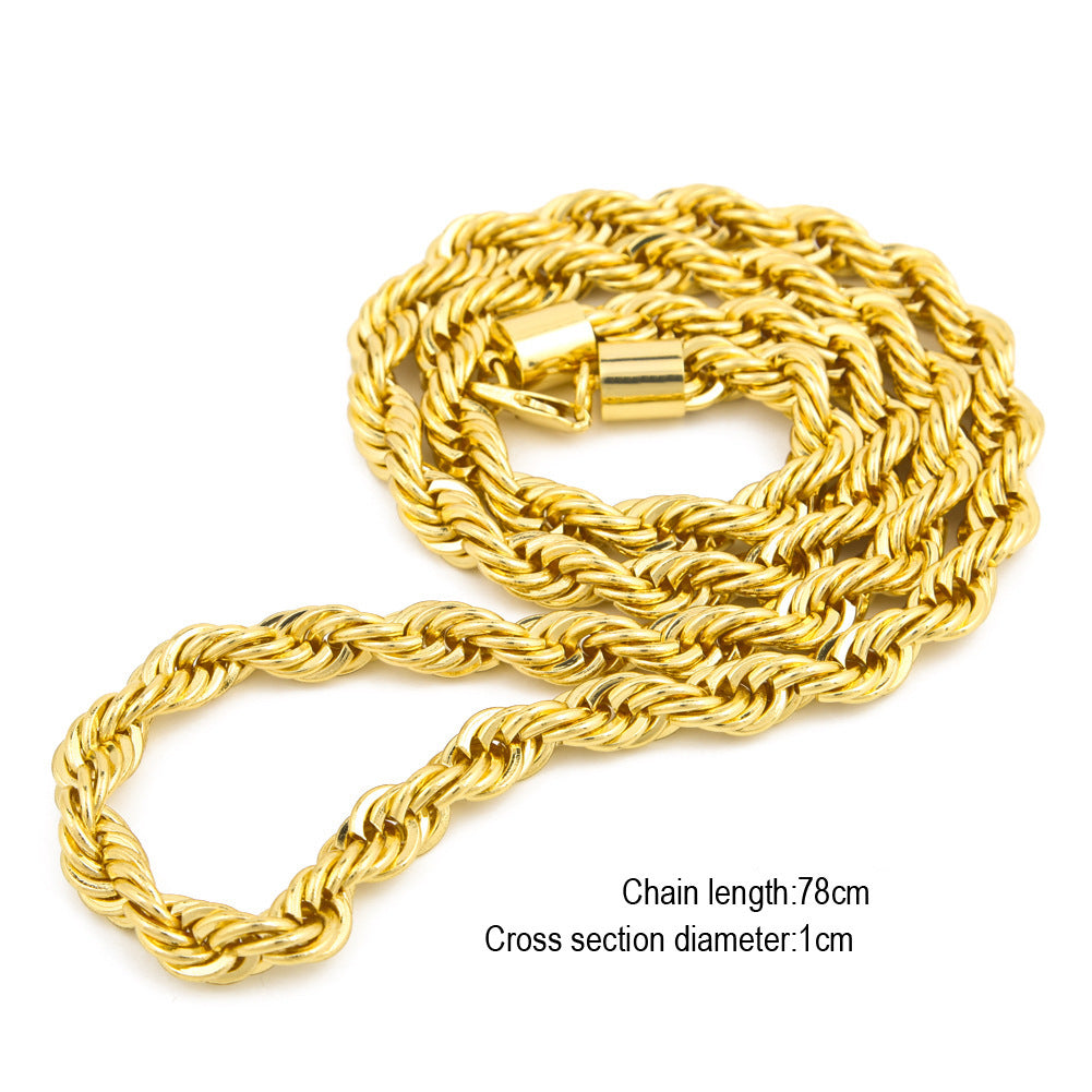Men's hip-hop gold-plated European and American necklace fashion high sense 1cm thick twist necklace twisted rope chain a generation of hair