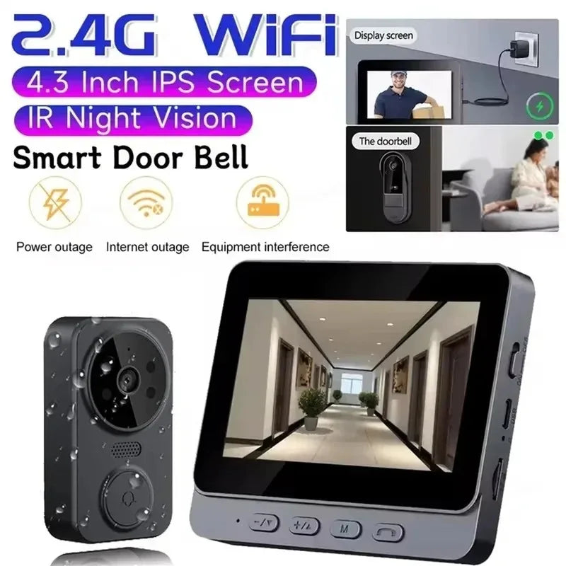 Smart WiFi 2.4G Wireless Doorbells Video Intercom Camera Inteligente Night Vision 4.3inch HD Screen For Security Home Apartment