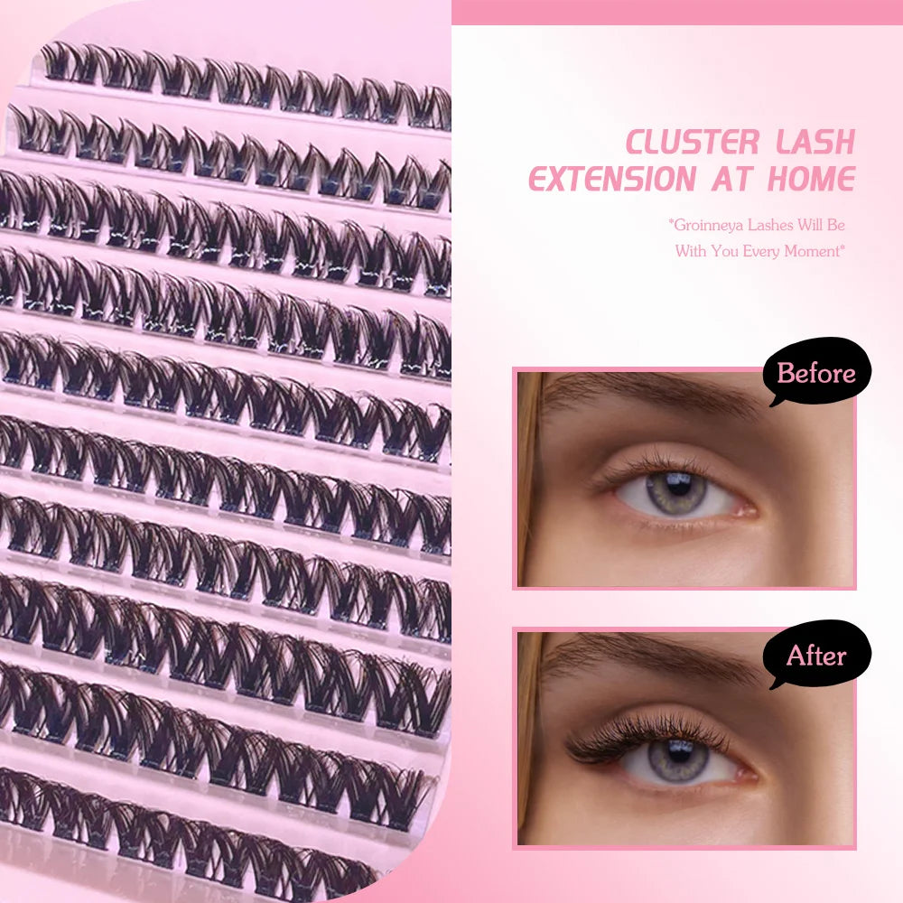 3D 190 PCS Cluster Lashes Kit – Lash Bond and Seal, Makeup Tools,DIY Lash Extension Set with Glue Accessories and Eyelash Curler