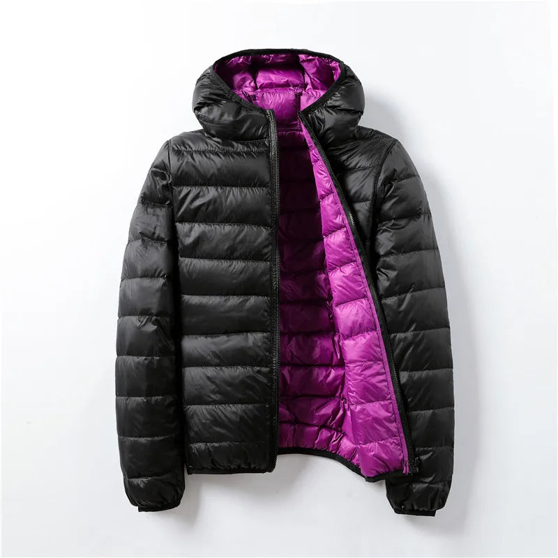 Women White Duck Down Jacket 2021 New Portable Double sided Hooded Down Coat Ultralight women Winter Coat Warm Down Parkas