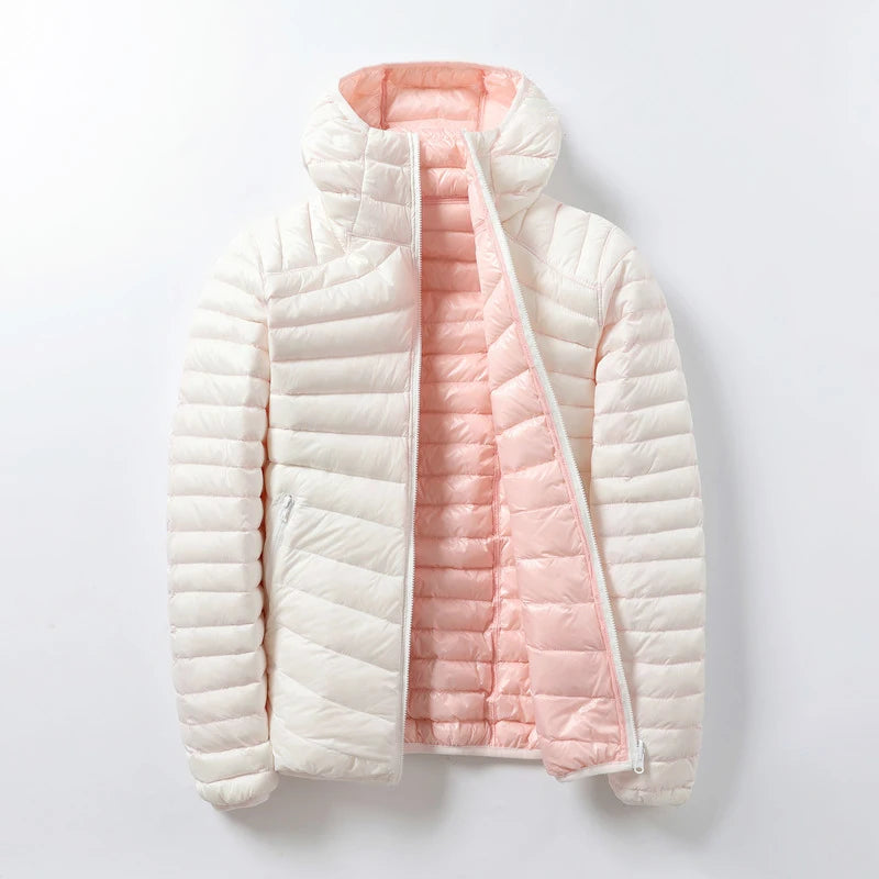Women White Duck Down Jacket 2021 New Portable Double sided Hooded Down Coat Ultralight women Winter Coat Warm Down Parkas