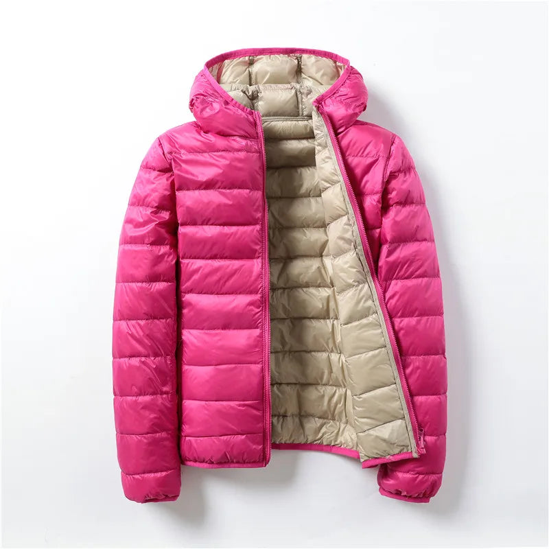 Women White Duck Down Jacket 2021 New Portable Double sided Hooded Down Coat Ultralight women Winter Coat Warm Down Parkas