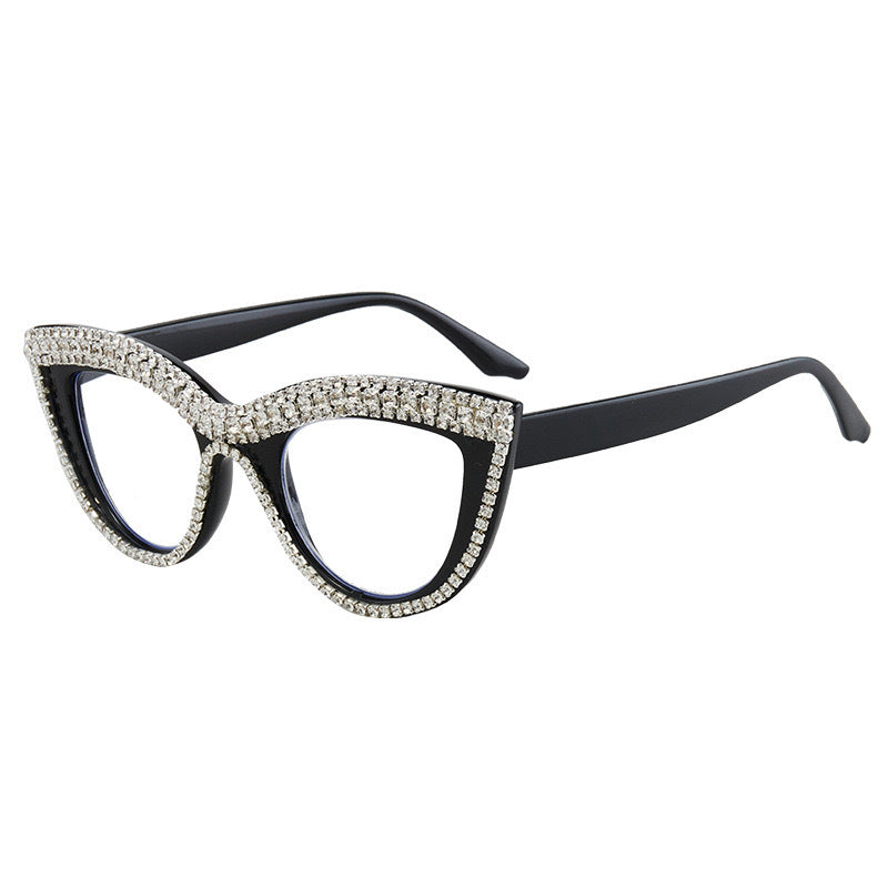 Cross-border European and American Cat's Eye Diamond Personality Fashion Party Party Anti-blue Presbyopia Fashionable Presbyopia Street Photography