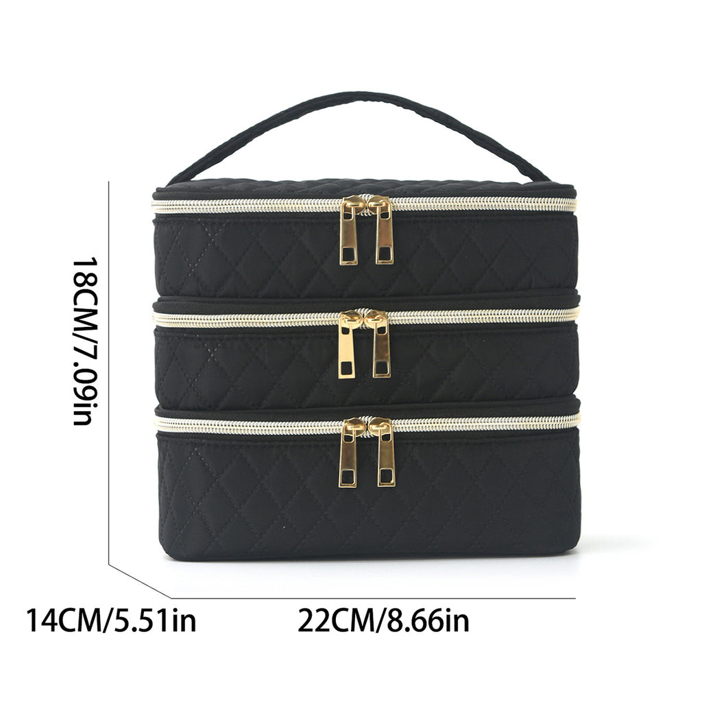 Feihong Cross-Border Three-Layer Cosmetic Bag Large Capacity High-Value Portable Toiletry Bag Portable Travel Makeup Storage Bag