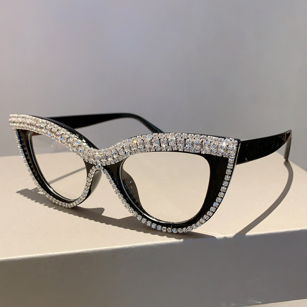 Cross-border European and American Cat's Eye Diamond Personality Fashion Party Party Anti-blue Presbyopia Fashionable Presbyopia Street Photography