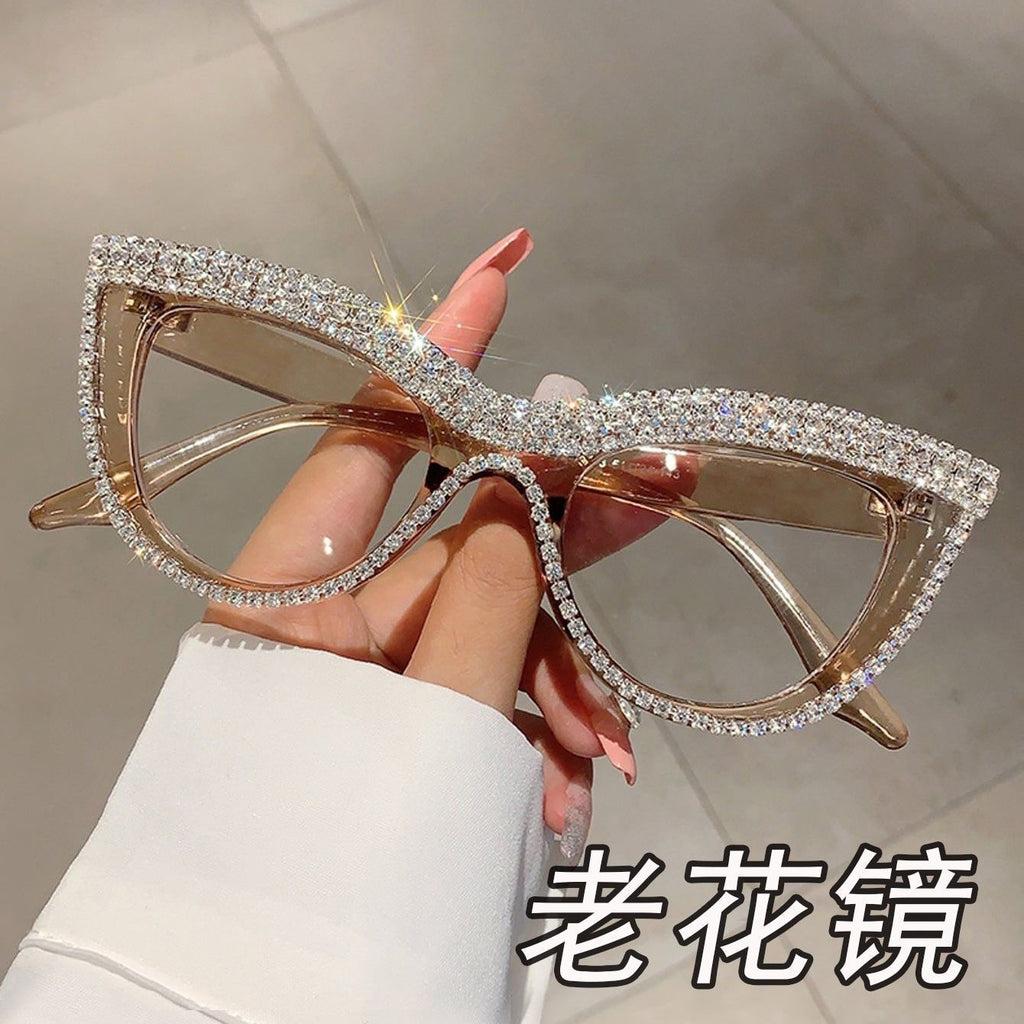 Cross-border European and American Cat's Eye Diamond Personality Fashion Party Party Anti-blue Presbyopia Fashionable Presbyopia Street Photography