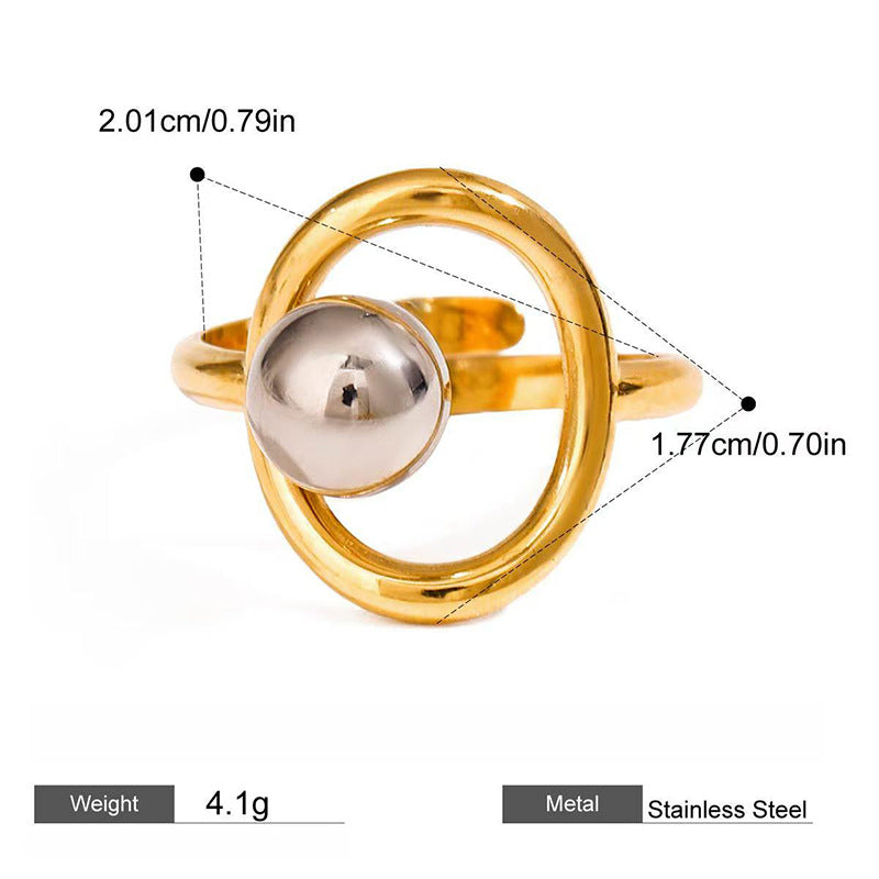 European and American stainless steel gold and silver color matching steel ball open ring French niche design personalized titanium steel cross-border hot sale