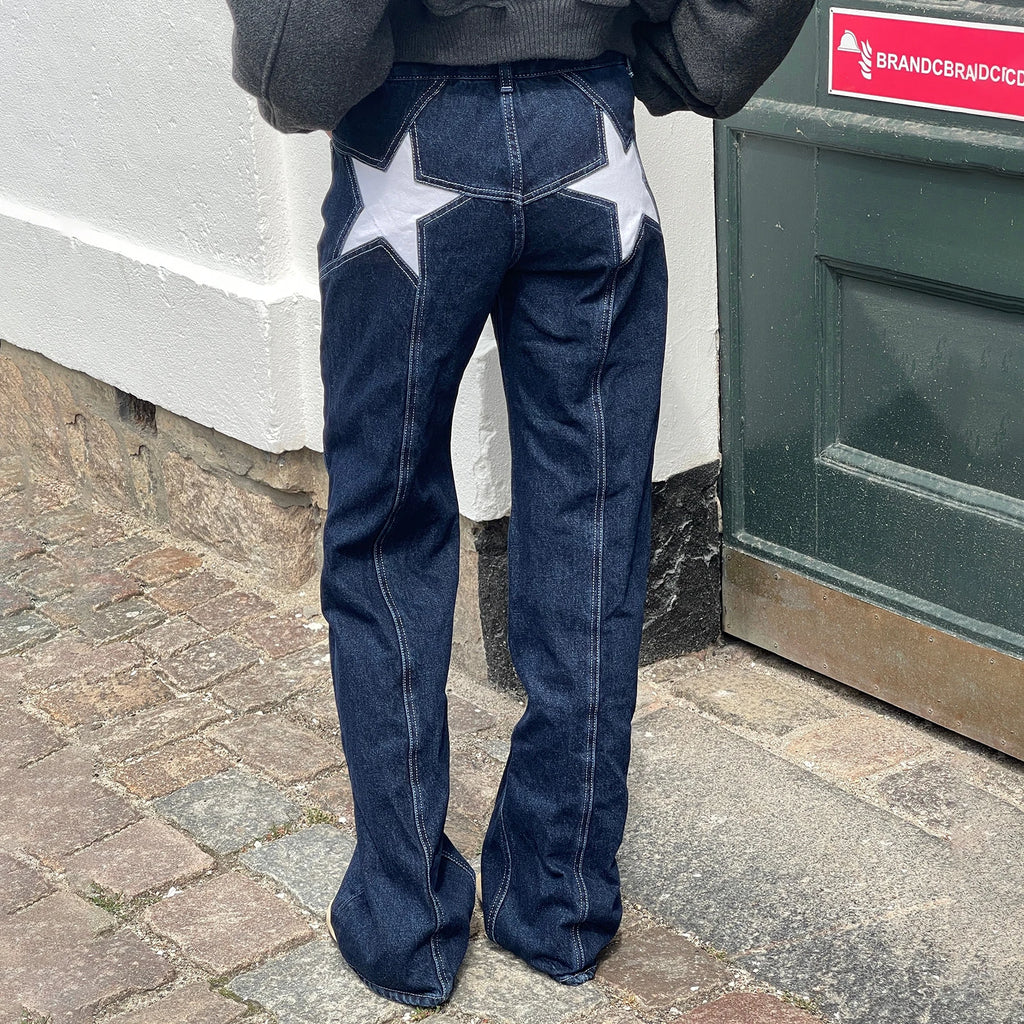 Women's Y2K Vintage Jeans Aesthetic Star Pattern Print Loose Straight Leg Denim Long Pants Casual Low Waist Trousers