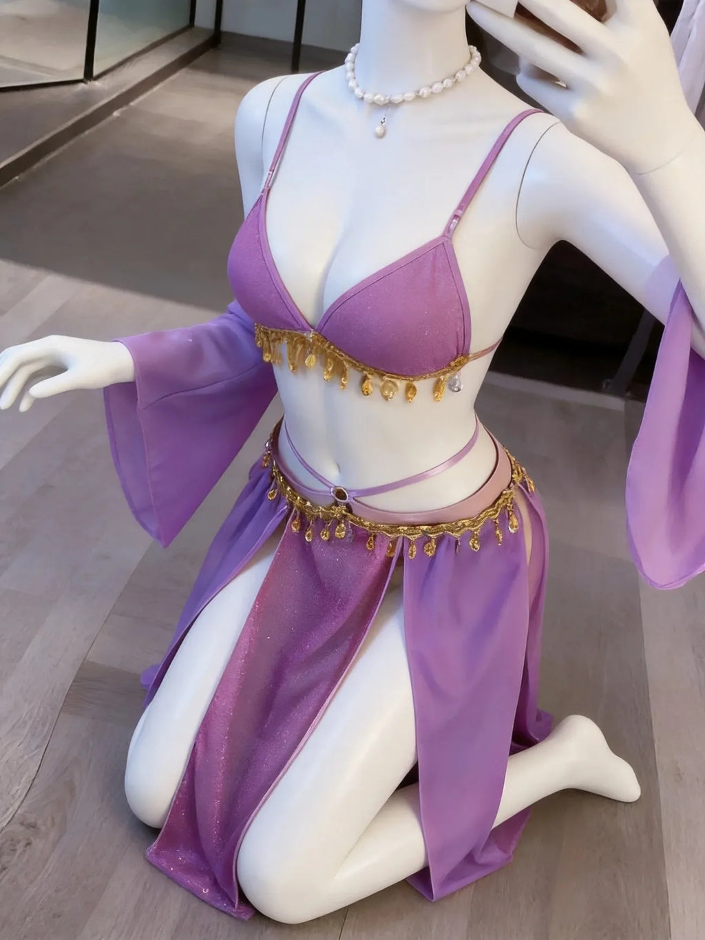 Sexy Women's Hanfu Lingerie Set Exotic Ancient Chinese Style Gold Trim Sheer Robe Romantic Nightgown Sleepwear for Couples