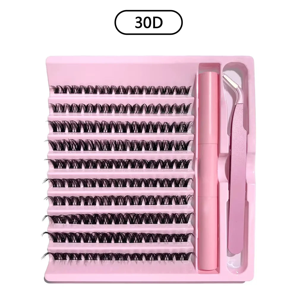 3D 190 PCS Cluster Lashes Kit – Lash Bond and Seal, Makeup Tools,DIY Lash Extension Set with Glue Accessories and Eyelash Curler