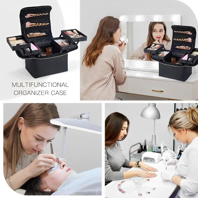Large Capacity Makeup Train Case Foldable Multi-layer Adjustable Trays Manicurist Box Portable Cosmetic Storage Nail Organizer