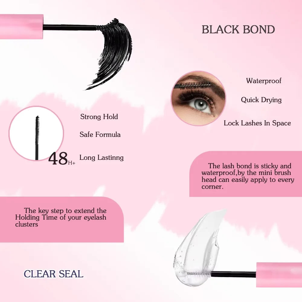 3D 190 PCS Cluster Lashes Kit – Lash Bond and Seal, Makeup Tools,DIY Lash Extension Set with Glue Accessories and Eyelash Curler