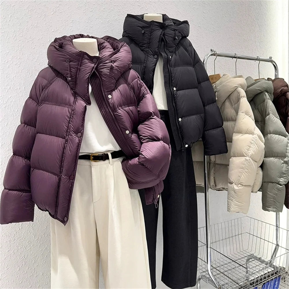 2026 New Short Hooded Warm Cotton Padded Coat Female Fashion Outerwear Korean Thick Overcoat Top Down Jacket Women Parkas Winter