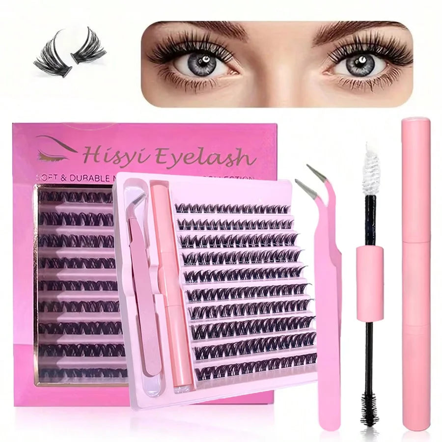 3D 190 PCS Cluster Lashes Kit – Lash Bond and Seal, Makeup Tools,DIY Lash Extension Set with Glue Accessories and Eyelash Curler