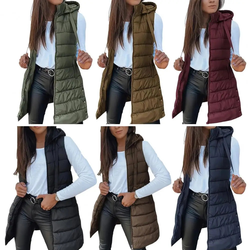 Women's Puffer Vest Casual Zip Up Quilted Padded Vest Hooded Sleeveless Down Jacket Winter Warm Outerwear Coat