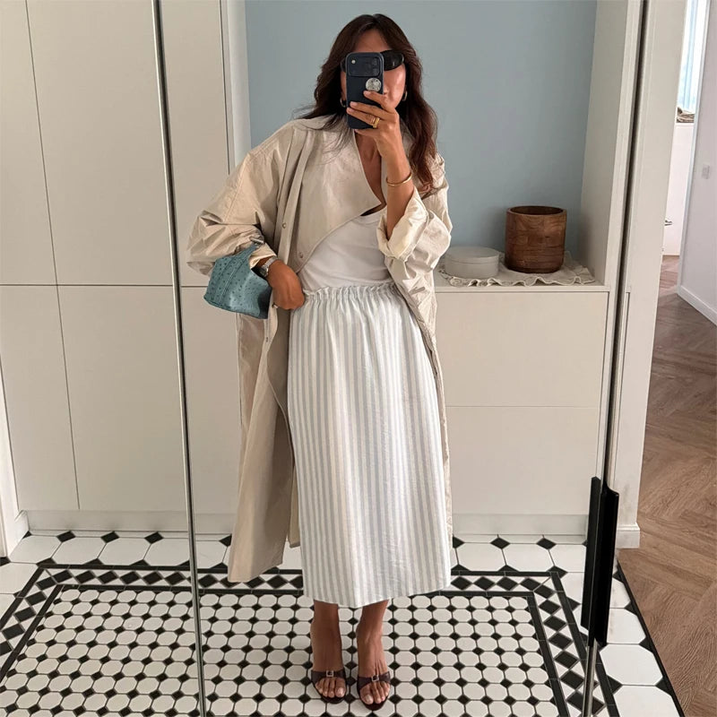 Women Green Oversized Belt Overcoat Elegant Long Sleeve Pleated Lapel Lace Up Windbreaker Autumn Lady Daily Street Outerwears