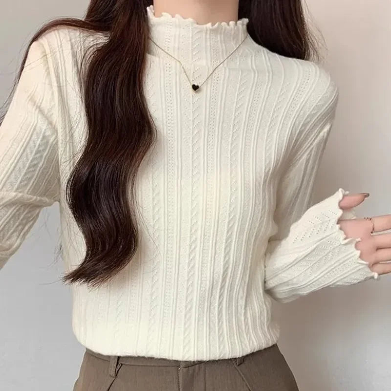 Autumn Winter Chic Bottom Sweaters Women Fashion Turtleneck Pullover Slim Long Sleeve Knitted Jumpers Soft Warm Pull Femme Top