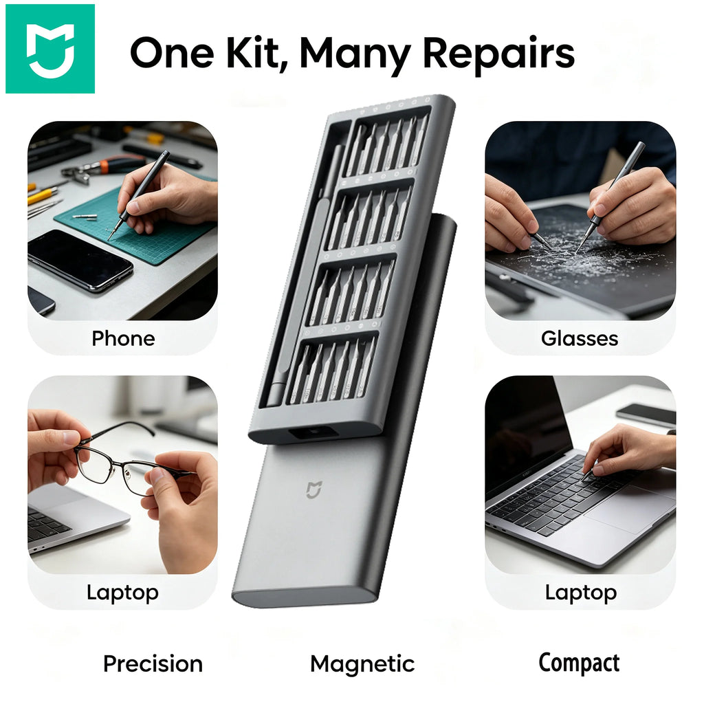 MIJIA 24 in 1 Precision Screwdriver Kit Magnetic S2 Steel Bits Aluminum Case Repair Tool for Electronics Eyeglasses Laptop Phone
