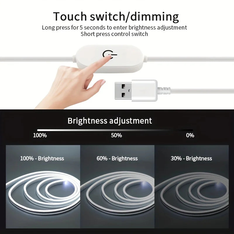 USB Touch Control Neon Light Strip Flexible Cuttable Soft Even Glow LED Neon Light For Desk Setup Home Ambient Decor Lighting