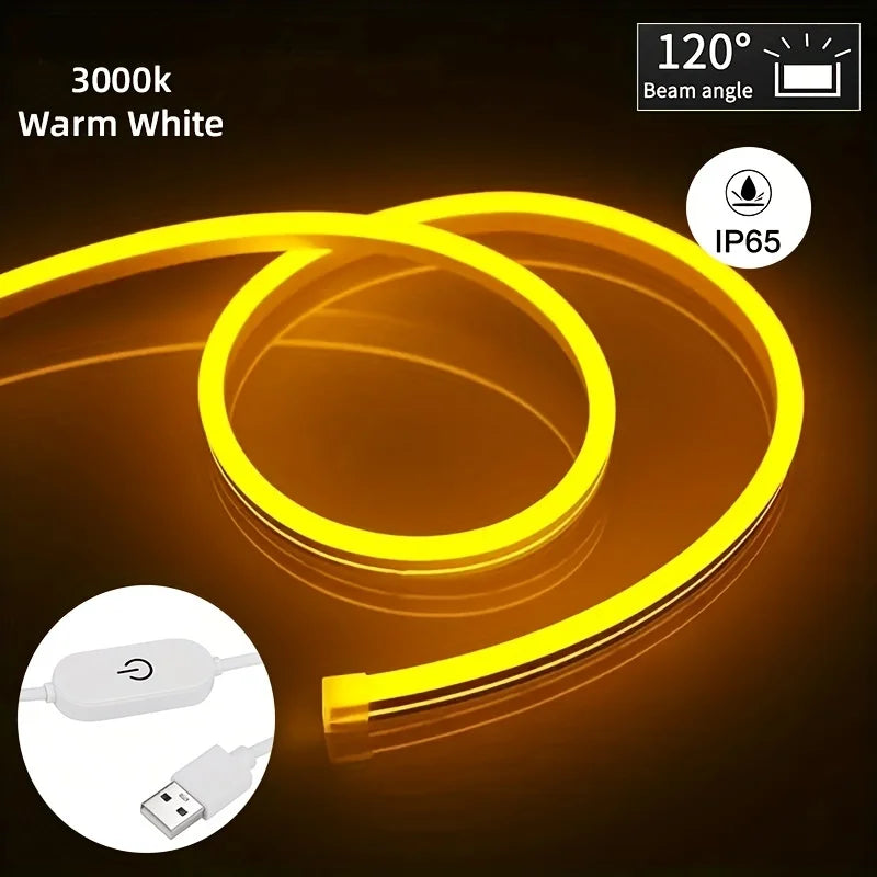 USB Touch Control Neon Light Strip Flexible Cuttable Soft Even Glow LED Neon Light For Desk Setup Home Ambient Decor Lighting
