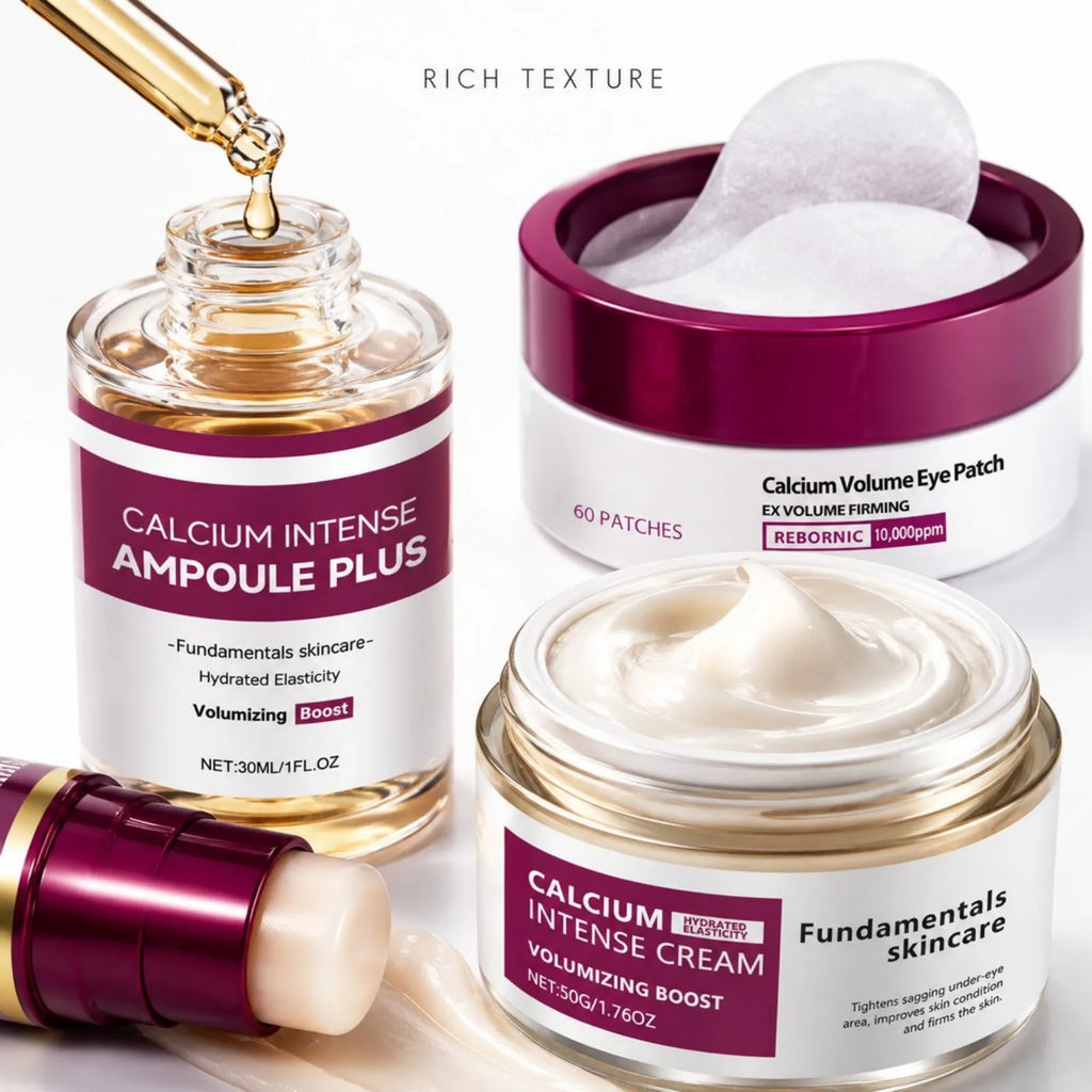 Calcium Skincare Set-Multi Balm Stick+Eye Patches+Cream+Serum Hydrating Anti Aging Reduce Fine Lines Brightening Daily Skin Care