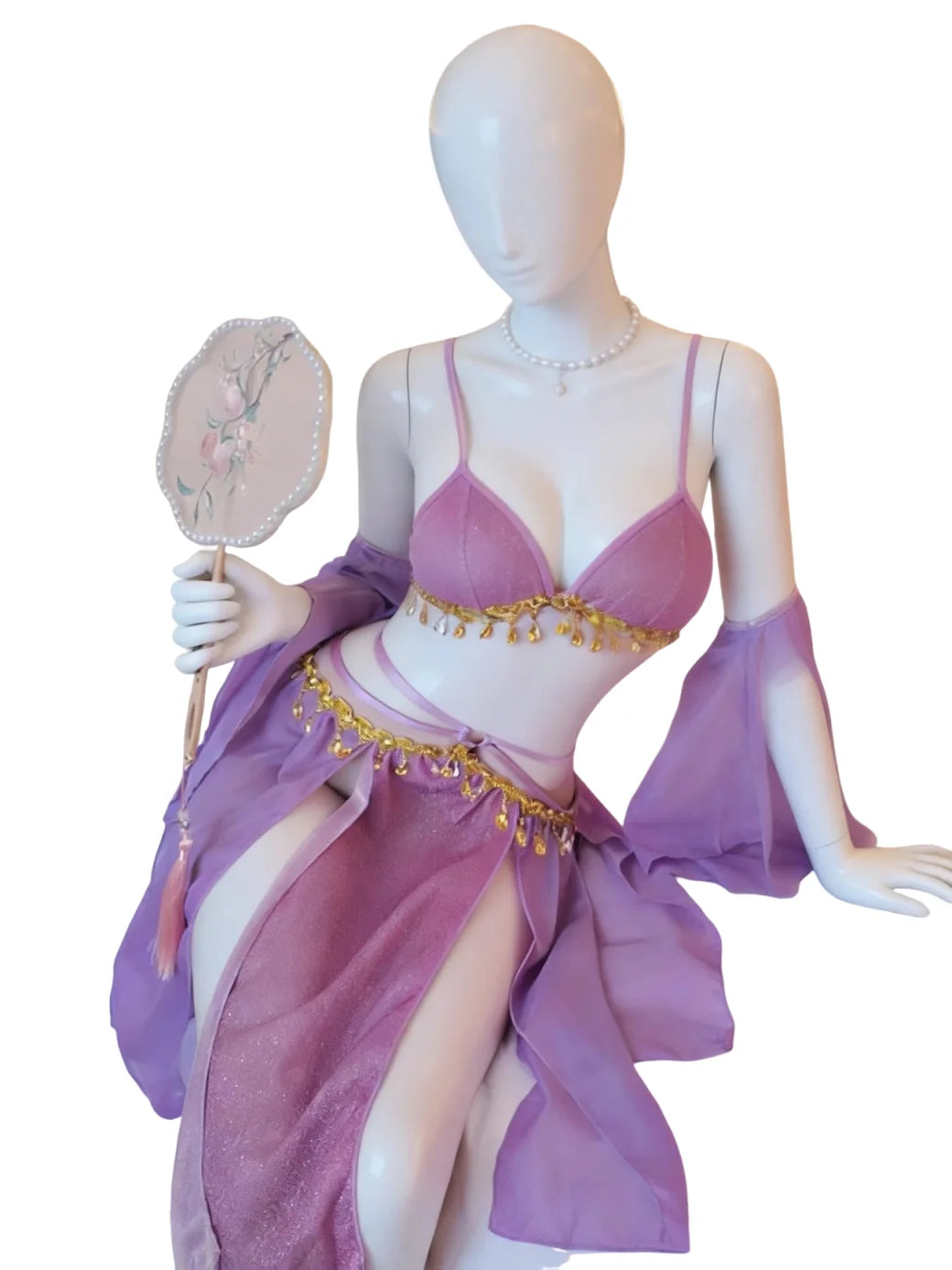 Sexy Women's Hanfu Lingerie Set Exotic Ancient Chinese Style Gold Trim Sheer Robe Romantic Nightgown Sleepwear for Couples
