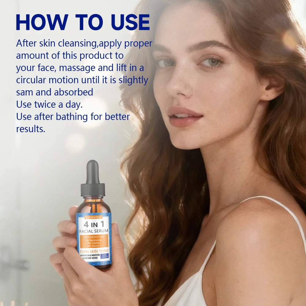 Facial Serum 4-in-1 Hydrating Skin Care with Vitamin C, Hyaluronic Acid,Niacinamide&Vitamin E-Daily Moisturizing Serum for Even