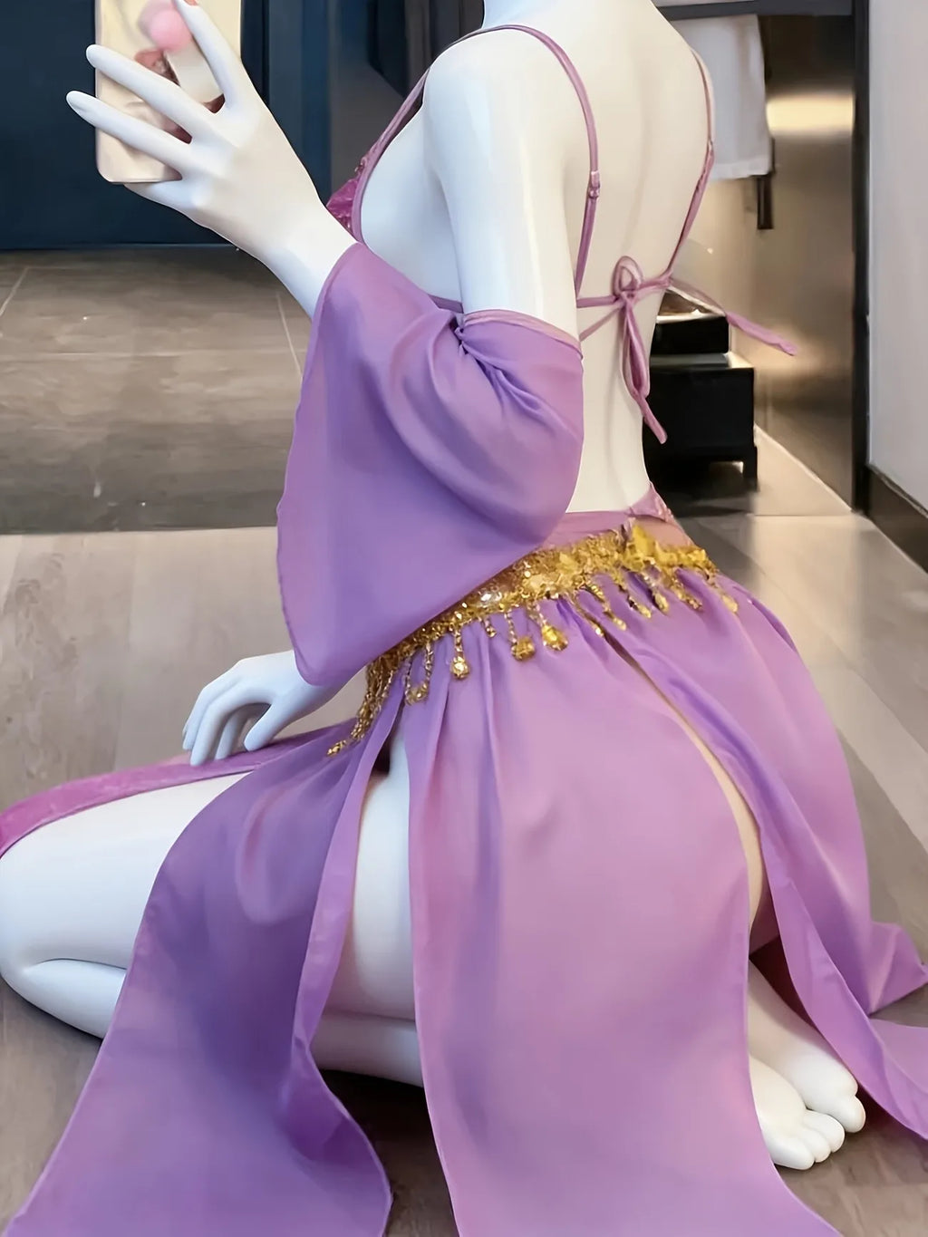 Sexy Women's Hanfu Lingerie Set Exotic Ancient Chinese Style Gold Trim Sheer Robe Romantic Nightgown Sleepwear for Couples