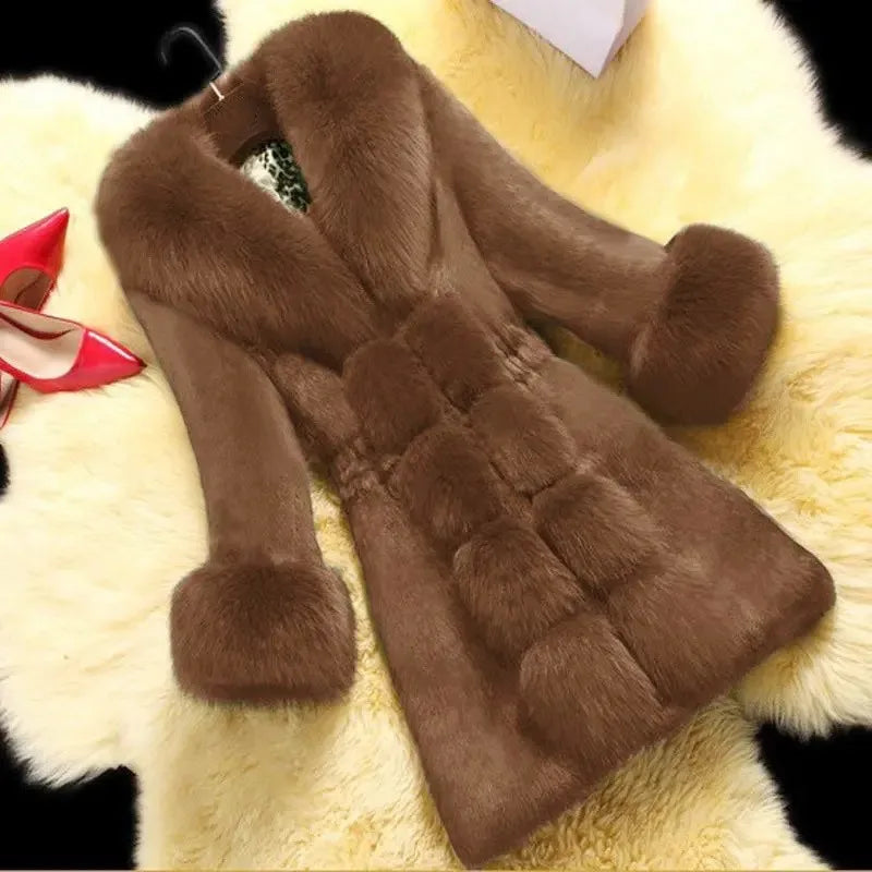 Vintage 2026 New Autumn Winter Female Mid-Long Fleece Overcoat Faux Fur Fox Fur Collar Mink Fur Coat Thicken Elegant 408
