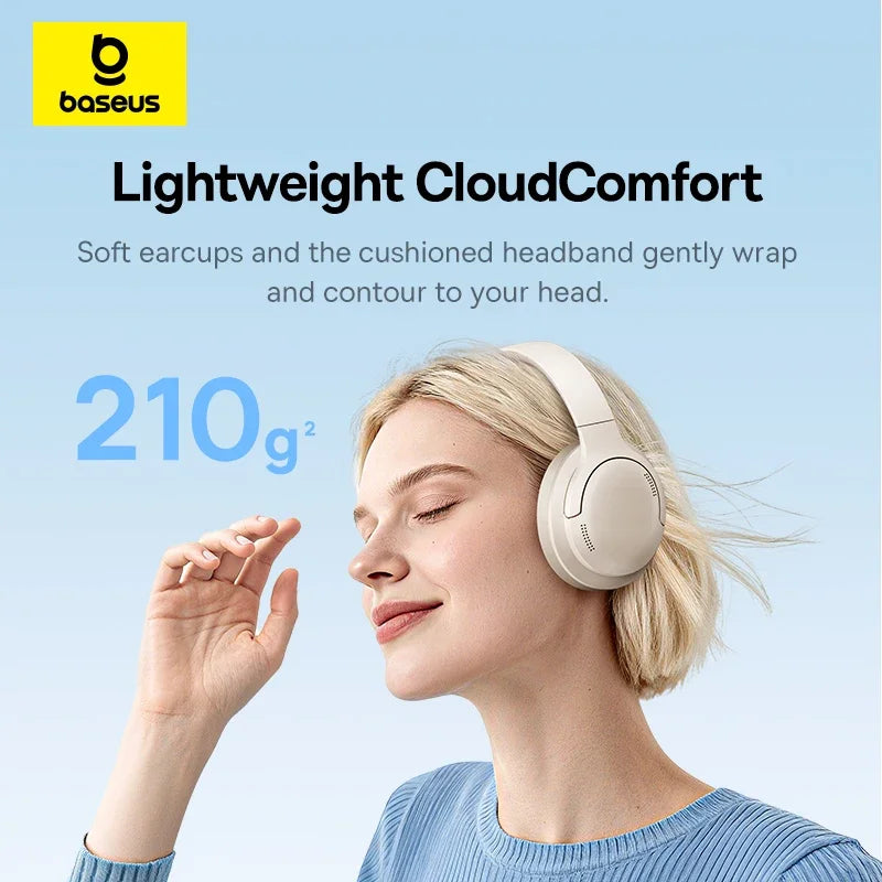 Baseus Wireless Headphones Bluetooth 6.0 HIFI Level Earphone 40mm Driver Foldable Over Ear Headsets 80H Playtime Spatial Audio