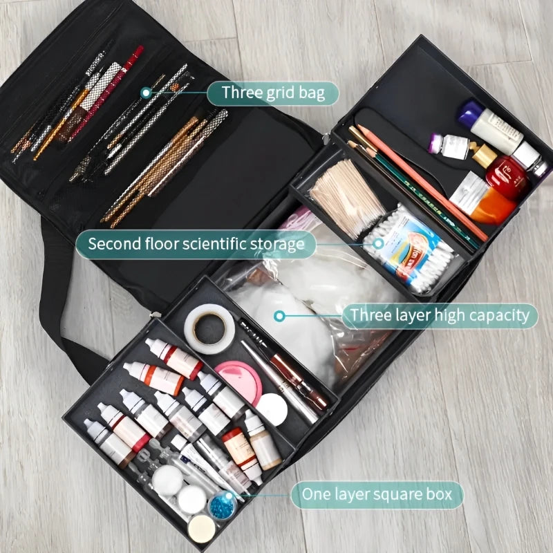 Large Capacity Makeup Train Case Foldable Multi-layer Adjustable Trays Manicurist Box Portable Cosmetic Storage Nail Organizer