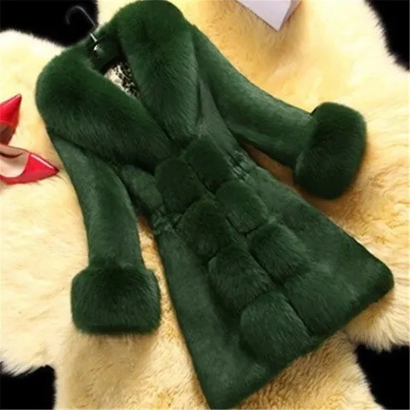 Vintage 2026 New Autumn Winter Female Mid-Long Fleece Overcoat Faux Fur Fox Fur Collar Mink Fur Coat Thicken Elegant 408