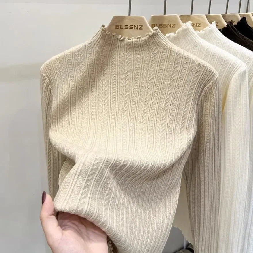 Autumn Winter Chic Bottom Sweaters Women Fashion Turtleneck Pullover Slim Long Sleeve Knitted Jumpers Soft Warm Pull Femme Top