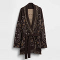 Casual Print Tassel Cardigan Women Elegant Belt V-neck Long Sleeve Knitted Sweaters Female 2026 Autumn Winter Knitwears Lady