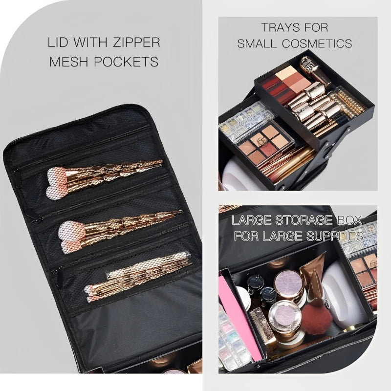 Large Capacity Makeup Train Case Foldable Multi-layer Adjustable Trays Manicurist Box Portable Cosmetic Storage Nail Organizer