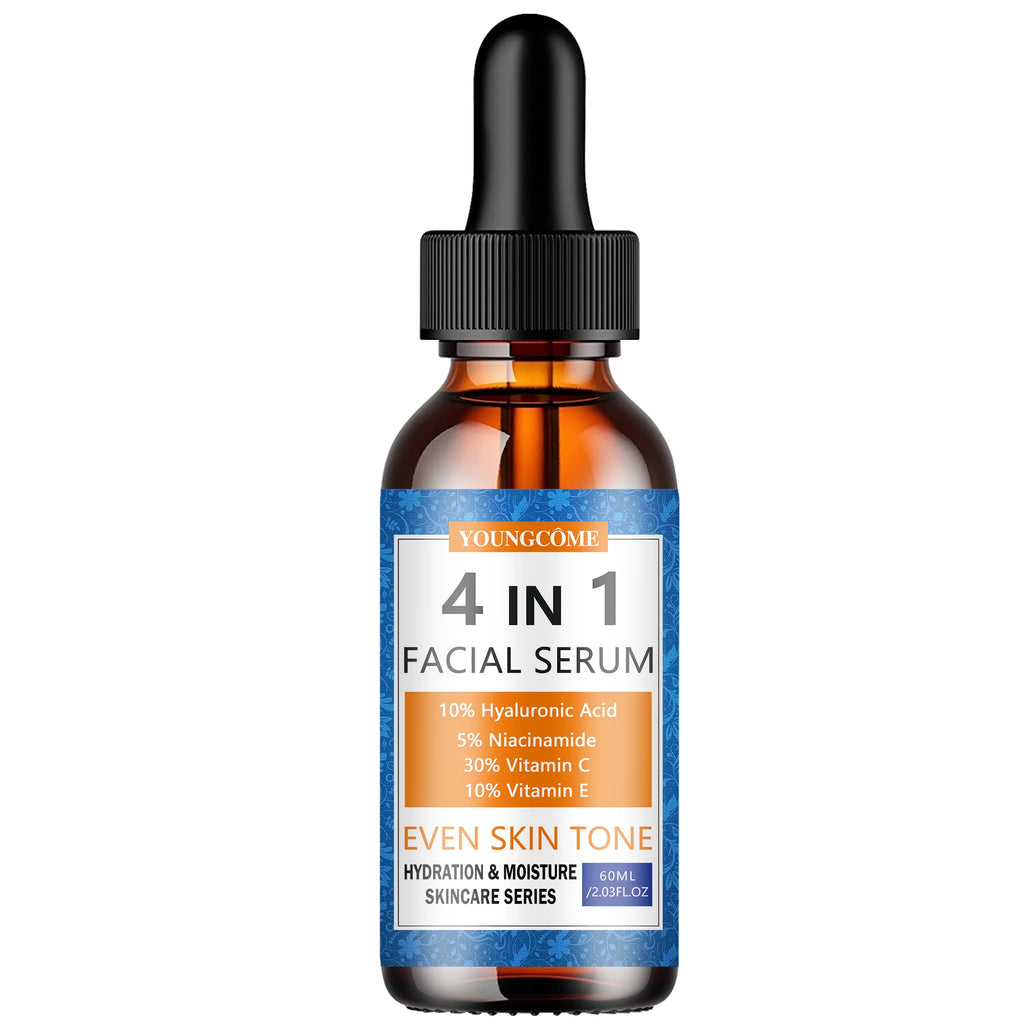 Facial Serum 4-in-1 Hydrating Skin Care with Vitamin C, Hyaluronic Acid,Niacinamide&Vitamin E-Daily Moisturizing Serum for Even
