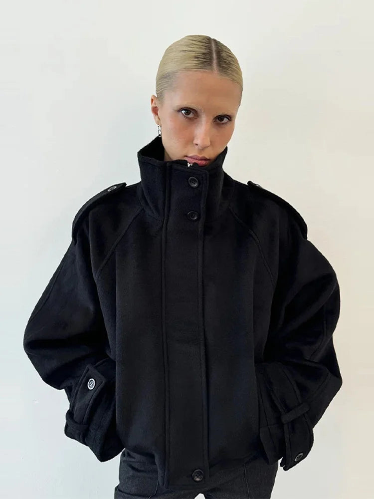 Collarless Belt Jacket Coat Lace-up Minimalism Beige Gentle Short Woolen Overcoat Waist Cinching Women Autumn Winter Overcoat