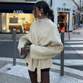 Collarless Belt Jacket Coat Lace-up Minimalism Beige Gentle Short Woolen Overcoat Waist Cinching Women Autumn Winter Overcoat