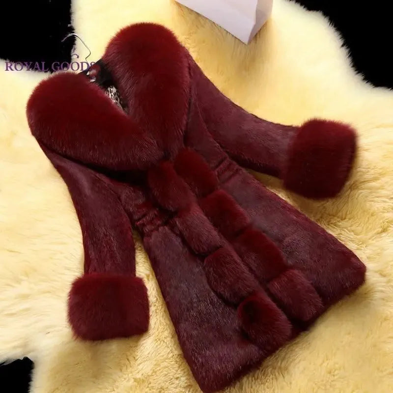 Vintage 2026 New Autumn Winter Female Mid-Long Fleece Overcoat Faux Fur Fox Fur Collar Mink Fur Coat Thicken Elegant 408