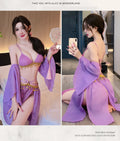 Sexy Women's Hanfu Lingerie Set Exotic Ancient Chinese Style Gold Trim Sheer Robe Romantic Nightgown Sleepwear for Couples
