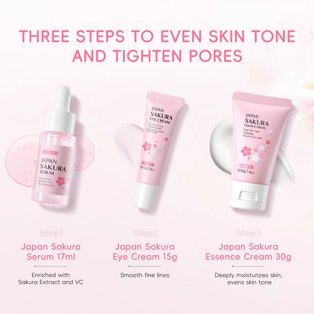 Sakura Skin Care Sets Face Cream Serum Toner Facial Cleanser Sunscreen Eye Cream Gift Box Face Skin Care Set Product 3pcs/Set