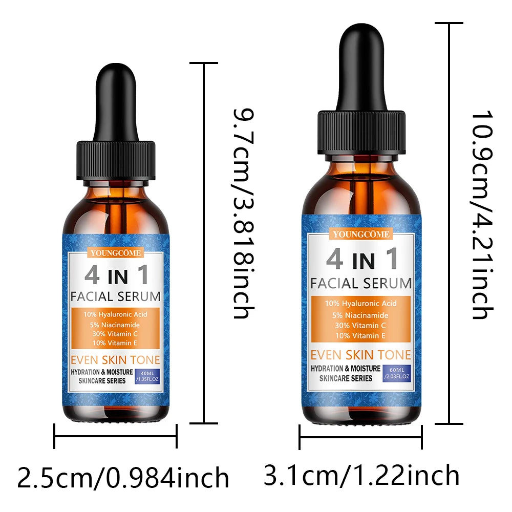 Facial Serum 4-in-1 Hydrating Skin Care with Vitamin C, Hyaluronic Acid,Niacinamide&Vitamin E-Daily Moisturizing Serum for Even