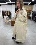 Women Green Oversized Belt Overcoat Elegant Long Sleeve Pleated Lapel Lace Up Windbreaker Autumn Lady Daily Street Outerwears