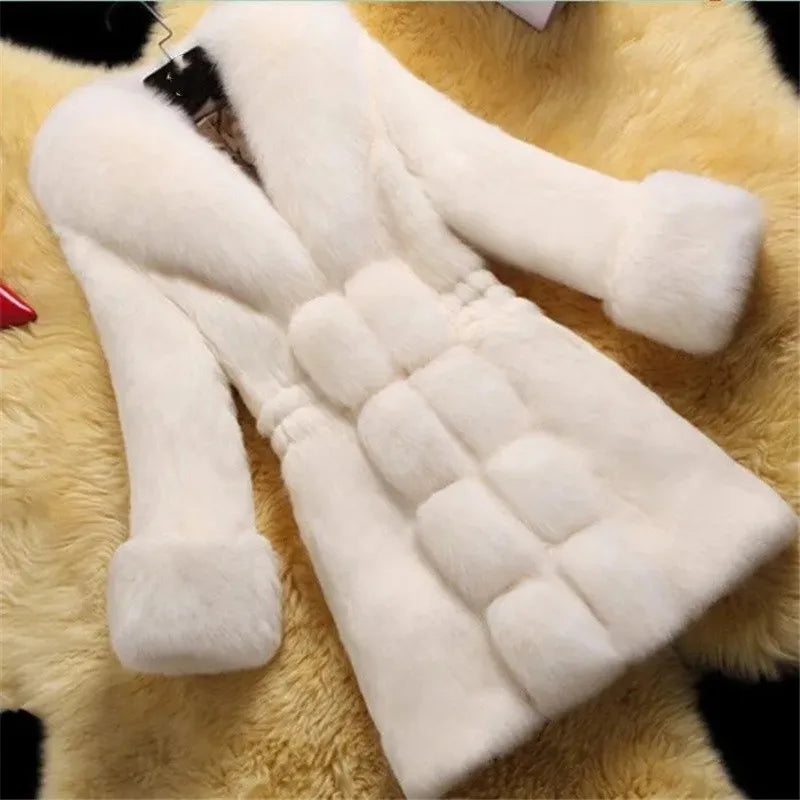 Vintage 2026 New Autumn Winter Female Mid-Long Fleece Overcoat Faux Fur Fox Fur Collar Mink Fur Coat Thicken Elegant 408