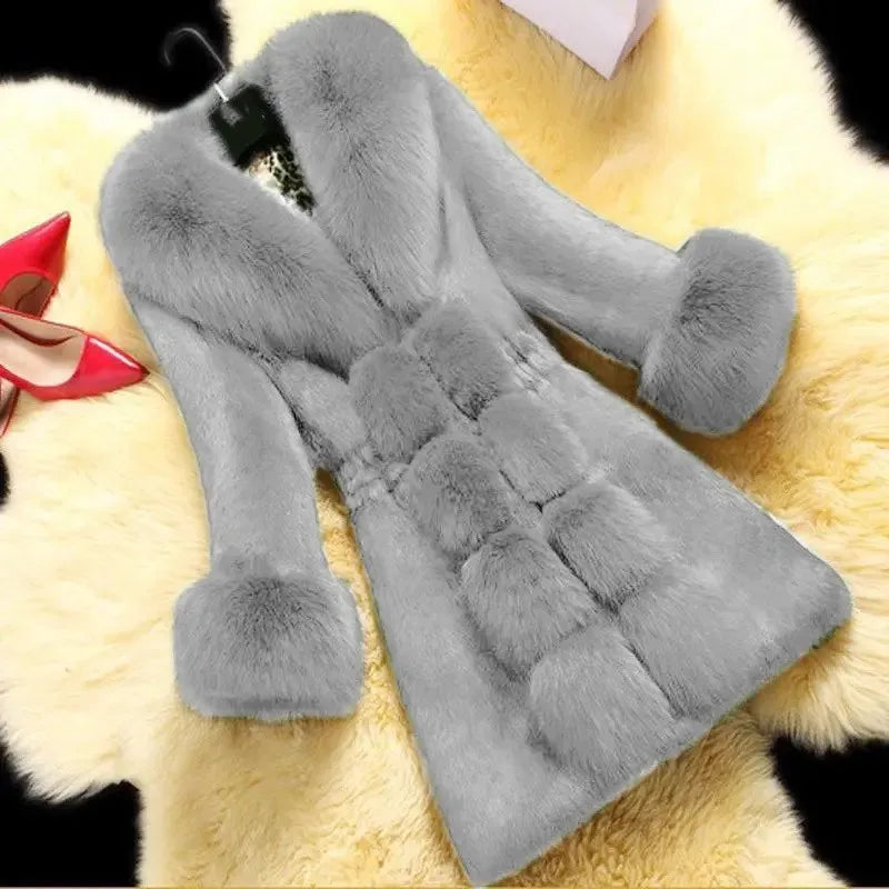 Vintage 2026 New Autumn Winter Female Mid-Long Fleece Overcoat Faux Fur Fox Fur Collar Mink Fur Coat Thicken Elegant 408
