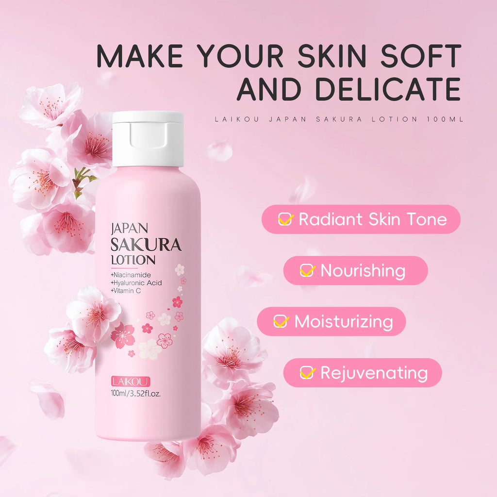 LAIKOU Japanese Sakura Skin Care Set - Hydrating Nourishing Moisturizing Soften Rough Skin for Radiant Complexion