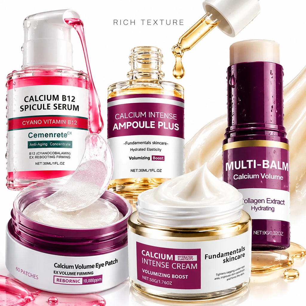 Korean Calcium Skincare Set Multi Balm Stick Cream Serum Eye Patches Moisturizing Anti Aging Reduce Fine Lines Pore Daily Care