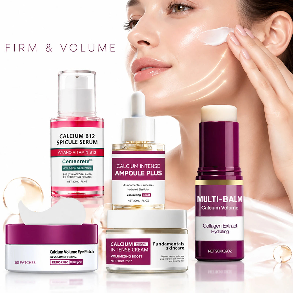 Korean Calcium Skincare Set Multi Balm Stick Cream Serum Eye Patches Moisturizing Anti Aging Reduce Fine Lines Pore Daily Care