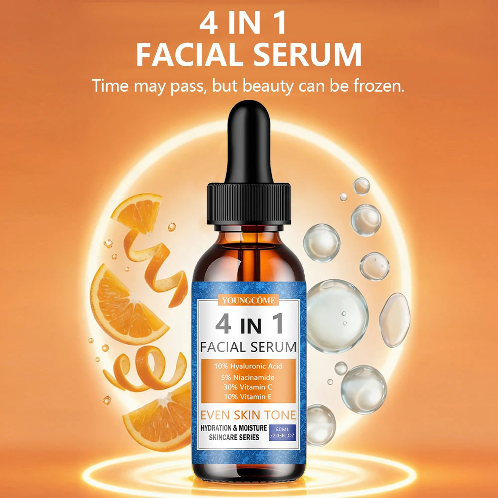 Facial Serum 4-in-1 Hydrating Skin Care with Vitamin C, Hyaluronic Acid,Niacinamide&Vitamin E-Daily Moisturizing Serum for Even